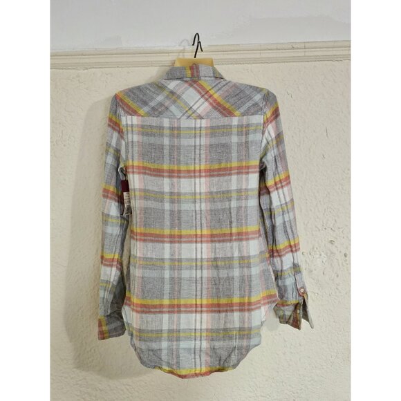 Merona Women's Size XS Blue Orange Yellow Plaid Flannel Shirts Pockets New - Picture 5 of 12